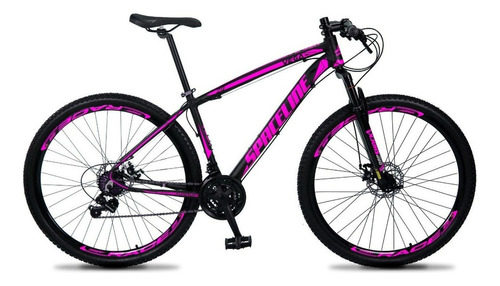 Mountain bike Spaceline Vega 2021 aro 29 15" 21v freios de disco mecânico câmbios Indexado y Shimano Indexado cor preto/rosa