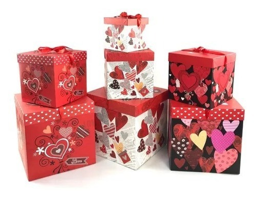 Pack 12 Cajas De Regalo Sorpresa Plegable 30cm Corazón 5079