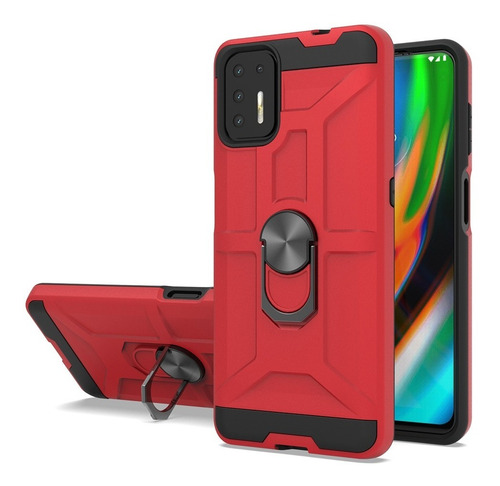Funda Uso Rudo Con Anillo Moto G9 Plus + Cristal Templado 9d