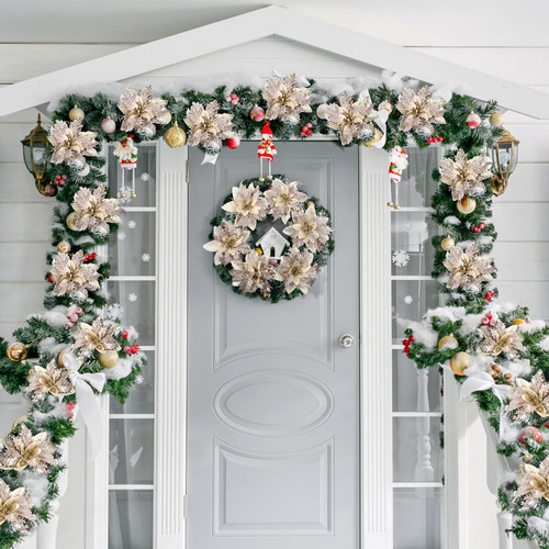 12 Unidades De Flores De Pascua Artificiales Con Purpurina N