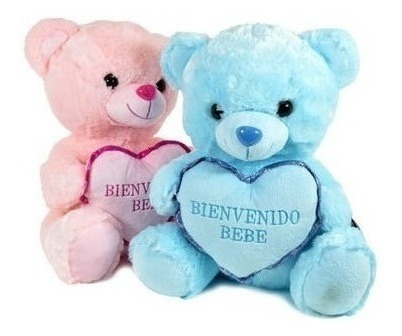 Oso Rosa O Celeste Corazon Bienvenido 25 Peluche Charko 3916