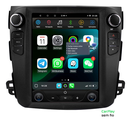 Multimidia Tesla Mitsubishi Outlander Android 14 Carplay Voz