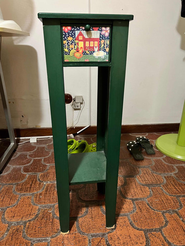 Mesa De Noche Madera Verde Con Gaveta