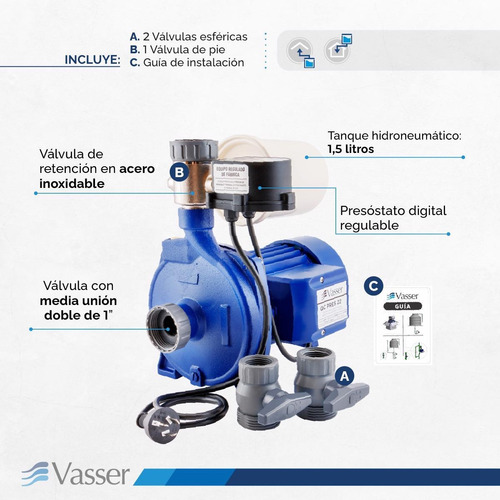 Imagen 4 de 6 de Bomba Presurizadora Vasser Qcpres26 1 Hp Hasta 6 Baños Monofásica 50hz