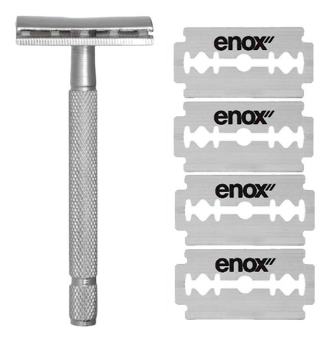 Kit Aparelho De Barbear Barbeador + 4 Lâminas Aço Inox Enox