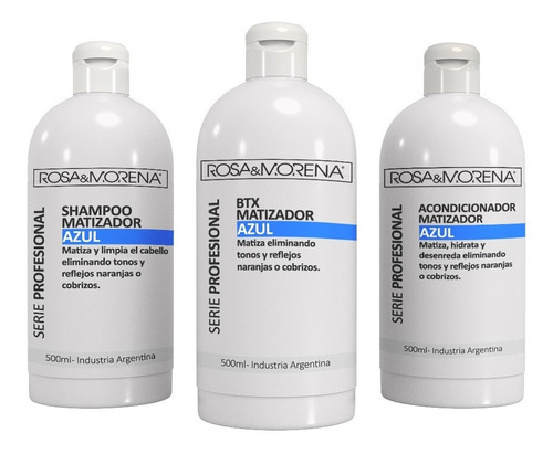 Imagen 1 de 3 de Kit Btox Shampoo Acondicionador Matizador Azul Rosa & Morena