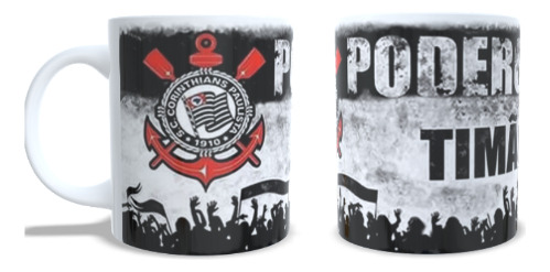 Caneca Cerâmica Personalizada Todo Poderoso Timão Branco E Preto Escudo Timao