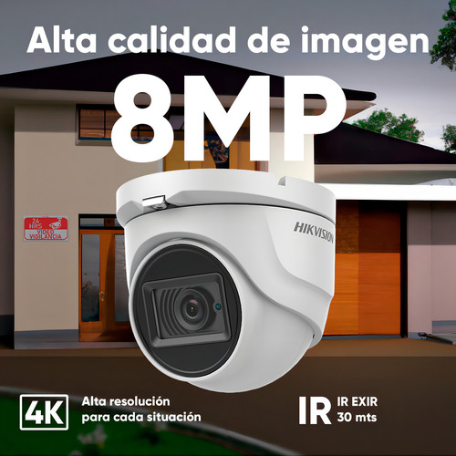 Hikvision Kit De 4 Cámaras De Seguridad Metálicas Eyeball Turbohd 4k 8mp Exterior Ip67 + + Dvr 8mp 4 Canales Turbohd + 4 Canales Ip Modelo Ids2ce76u0t-plus