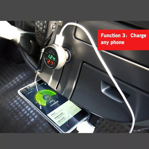 Cargador De Coche Usb 3 En 1, Voltímetro Y Termómetro Led