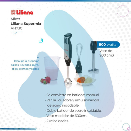Imagen 2 de 9 de Mixer Liliana 0,9lts Supermix 800w Negro Ah730