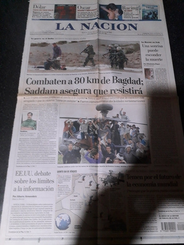 Tapa Diario La Nación 25 3 2003 Guerra Irak Bush Saddam Bagd