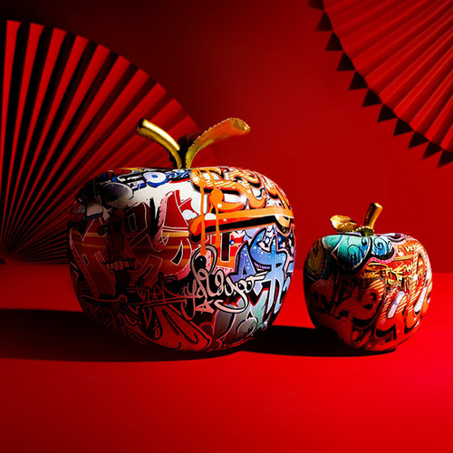 Ft Escultura Colorida, Manzana Pintada A Mano El
