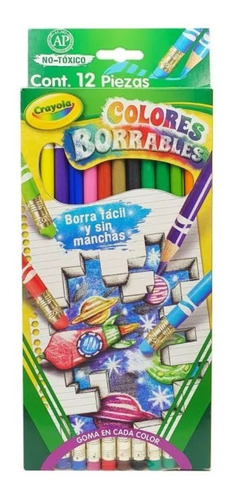 12 Lapices Colores Borrables Facil Borrado Con Goma Crayola