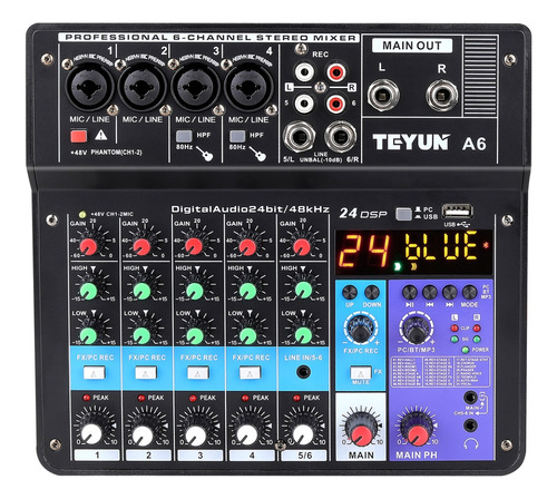 Mixer Mezcadora De 6 Canales Bluetooth Mp3 Teyun A6