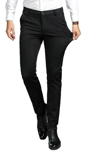 L Pantalones De Vestir Hombre Formal Slim Color Sólido