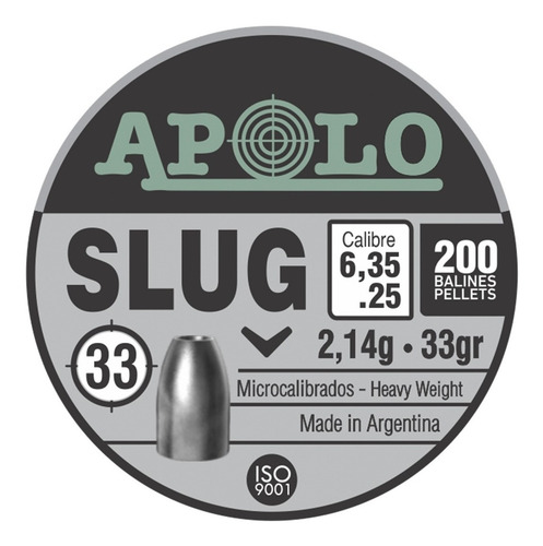 Imagen 3 de 10 de Balines Apolo Slug 6.35 Mm 33 Gr Lata X200 Punta Solida Caza