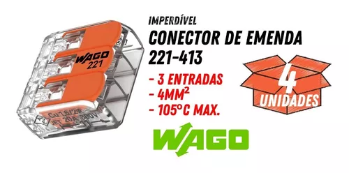 Conector de emenda de 3 vias linha 221 4 Unidades Wago