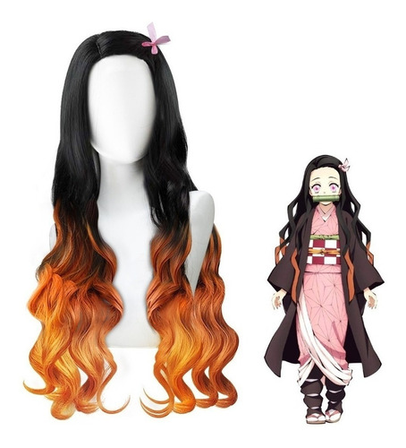 Peluca Larga Para Cosplay De Nezuko Kamado Demon Slayer