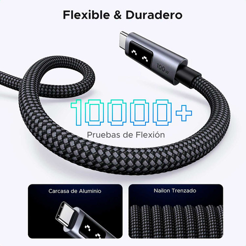 Cable Ugreen Usb-c A Usb-c Pd M/m Led 100w 1m L509-35501