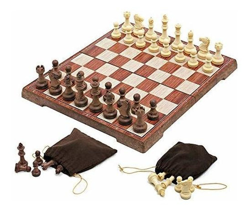 Wooden Magnetic Travel Chess Set Board Game Juego De Ajedrez De Viaje Magnética 