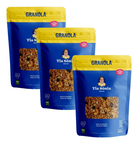 Kit 03 Granola Tradicional Castanha Pacote 400g Tia Sônia