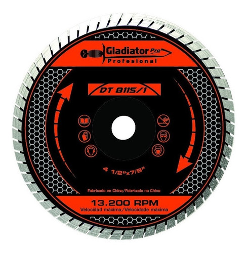 Disco De Corte Diamantado Turbo 4-1/2x7/8 Gladiador Pro