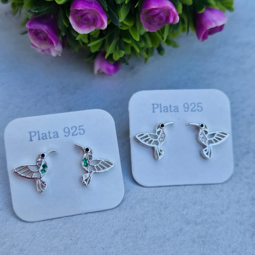 Aros Colibri Calados Con Piedras Cubic Engarzadas Plata 925 