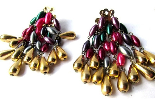 Caravanas/clip Vintage,perlas Multicolor Ovaladas.