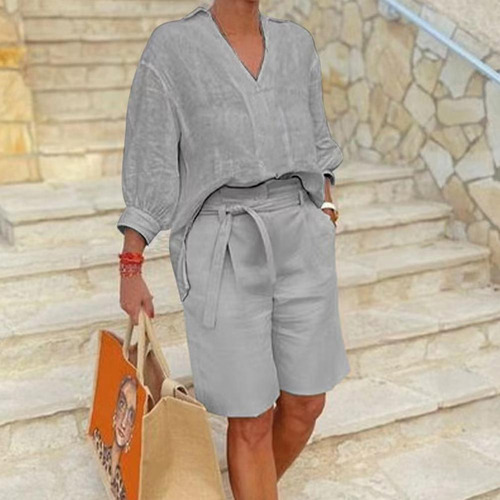 Conjunto De Camisa Y Pantalón De Lino De Algodón Para Mujer