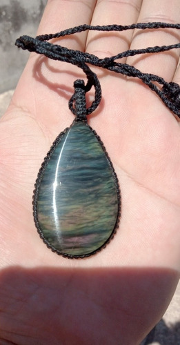 Dije De Obsidiana Arcoíris Manto Huichol En Macramé