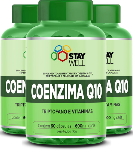 3 Potes Da Coenzima Q10 com Fórmula Exclusiva Sports Nutrition contendo 100mg De Coenzima Por Dose Mais Vitaminas - 60 Cápsulas