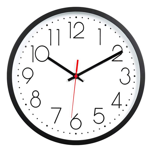 Reloj Pared Negro 12.0 In Silencioso Cuarzo Calidad Facil