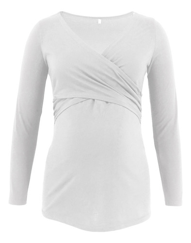 Top De Lactancia De Manga Larga Liso Con Cuello En V Y Volan