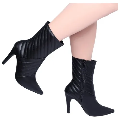 Bota Salto Alto Bico Fino Feminina Preto Ziper Na Lateral