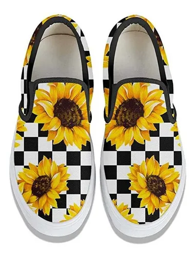 Vans Girasoles Custom Personalizados A Mano Blanco Negro | Envío gratis