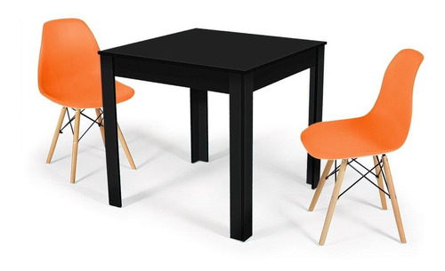 Mesa De Jantar Sofia Preta 80x80cm + 2 Cadeiras Eiffel Cor Laranja