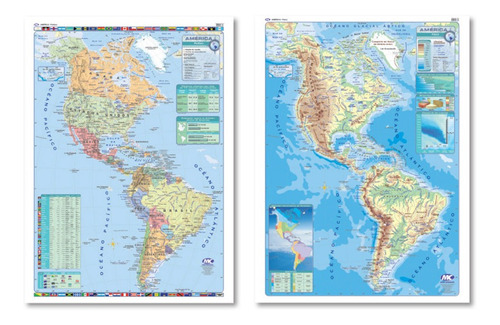 Mapa Mural Laminado Plastificado América Bifaz 90x130cm