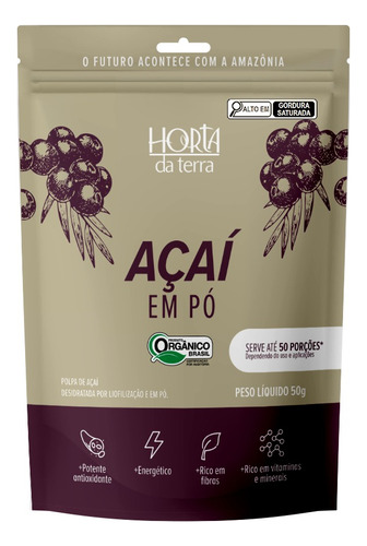 Açaí Em Pó Orgânica Horta Da Terra 50g