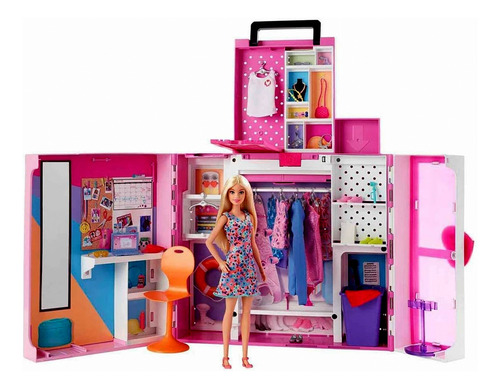 Conjunto Grande Armário Closet Dos Sonhos Boneca Menina Barbie 02 Andares - Acompanha Roupas E Acessórios - Inclui Looks Enfermeira Salva Vidas Espelho Corpo Inteiro E Lavanderia - Mattel Brinquedos