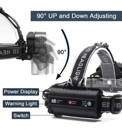 Linterna para la cabeza, con 5 LED de 12,000 lúmenes, recargable por USB,  impermeable, 18650 xm-l t6, linterna LED de campamento con luz de trabajo