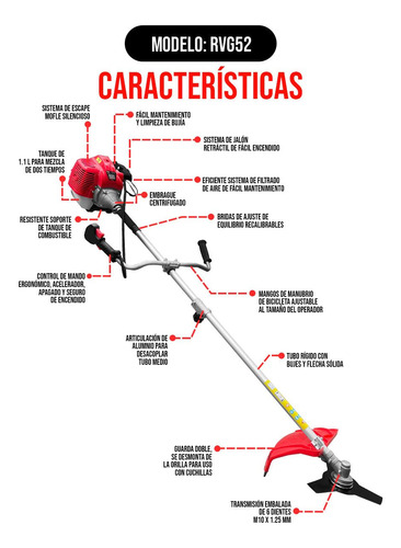 Desbrozadora Gasolina 52cc 25hp Multifuncional Con Accesorio