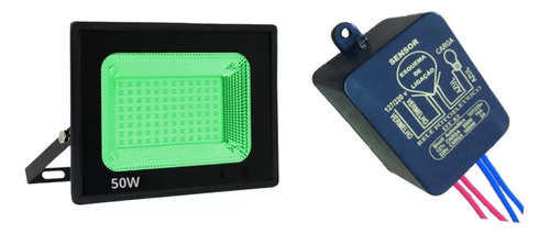Refletor 50w Led Bivolt Verde Com Sensor Liga De Noite Cor da carcaça Carcaça Preta