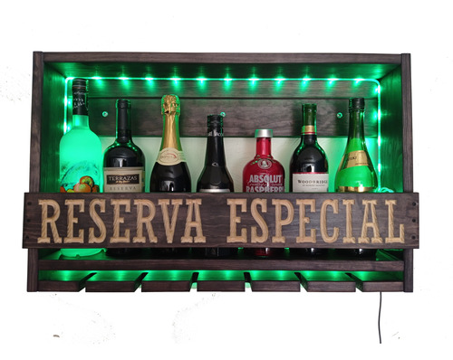 Cantina Bar Repisa Cava Porta Vinos Grabada De Madera Led 