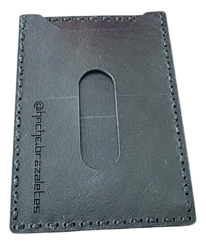 Tarjetero Piel Genuina Diseño 3 Compartimientos Hache Juver Negro Liso