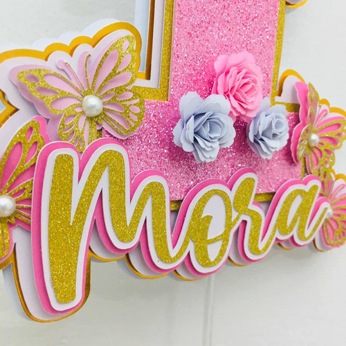 Cake Topper Deco Torta Mariposas Flores 3d Personalizado