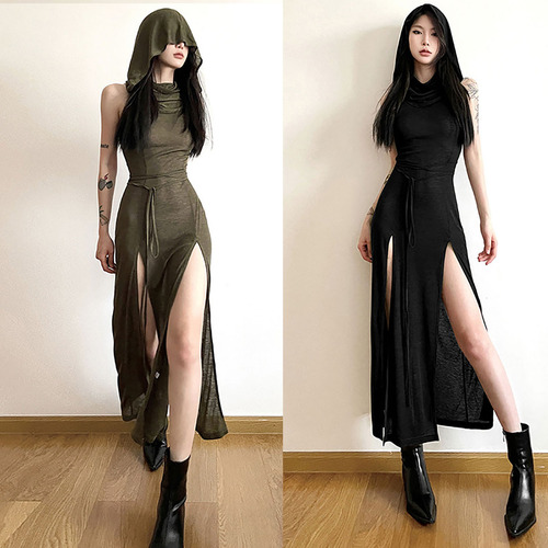 Vestido Largo Sin Mangas Con Capucha De Moda Estilo Coreano