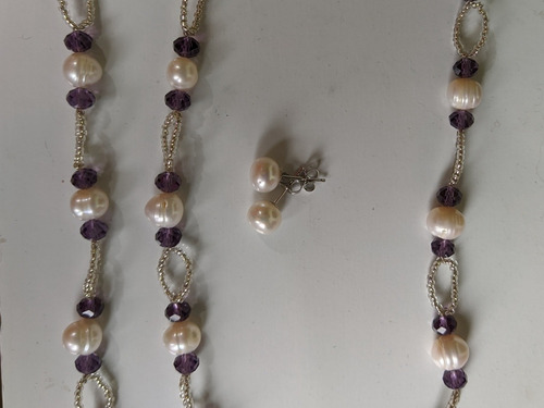 Conjunto Colar + Pulseira + Brincos Pérolas Verdadeiras