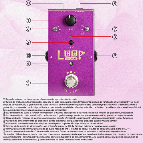 Pedal De Efectos Portátil Guitarra Individual M-vave Loop Violeta