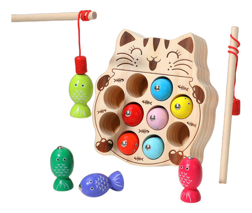 Juego De Madera Pesca Magnético Infantil Con Peces Coloridos Caqui