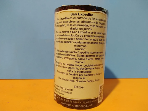 Velón De Oración San Jorge O San Expedito 10 Cms Larga Durac